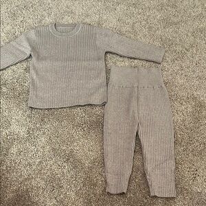 Gray Ribbed Knit Sweater and Pants Set
